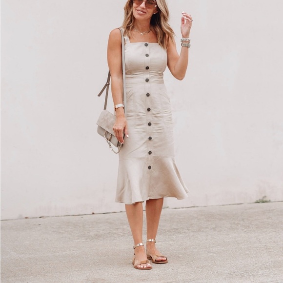 Banana Republic ladies size 8 khaki, square neck, button down, midi dress - Picture 2 of 6